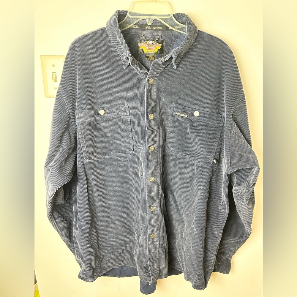 Harley Davidson‎ Shacket An American Legend Corduroy Shirt Jacket Blue XL Biker
